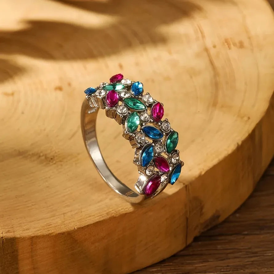 Multicolored Square Silver Wedding Rings for Women Luxury Zircon Jewelry