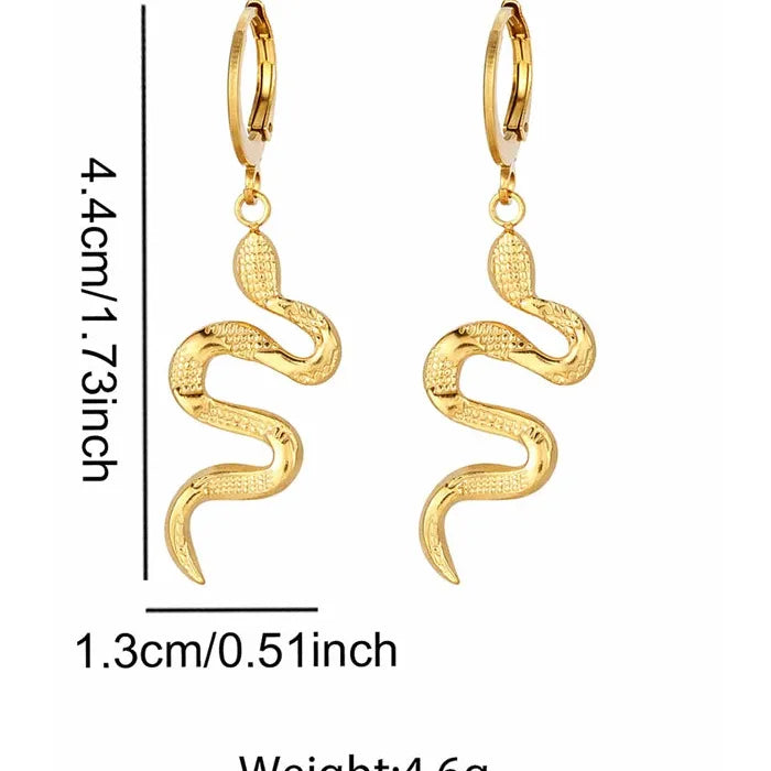 Stainless Steel Snake Drop Earrings Retro Animal Dangle Jewelry for Men Women