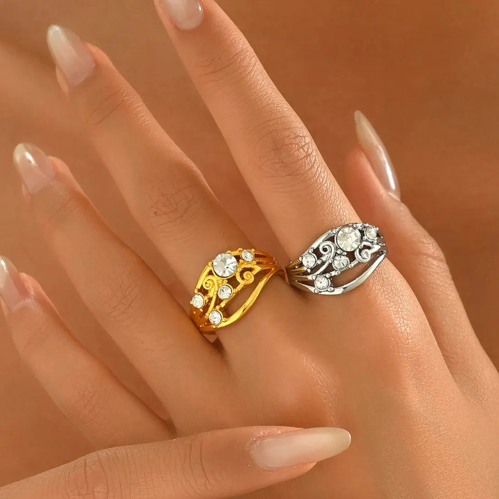 Silver Hollow Engagement Ring for Women Zinc Alloy Wedding Jewelry Gift