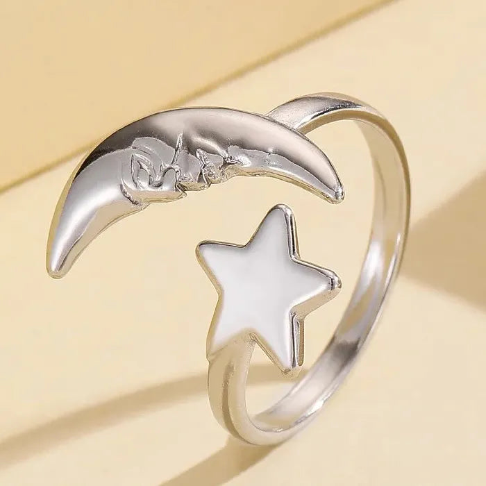 Adjustable Black Pentagram Star Ring Stainless Steel Fashion Jewelry Gift