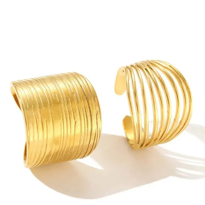 Adjustable Stainless Steel Hollow Geometric Open Ring for Women Gold Jewelry