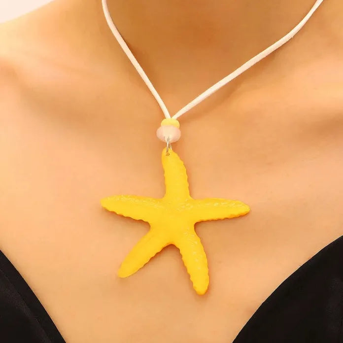 Candy Colored Starfish Pendant Necklace for Women Adjustable Nylon Rope
