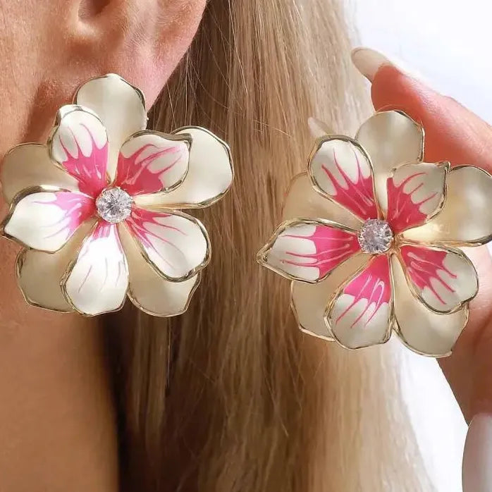 Colorful Oil Drop Large Flower Earrings for Women Vintage Jewelry Gift