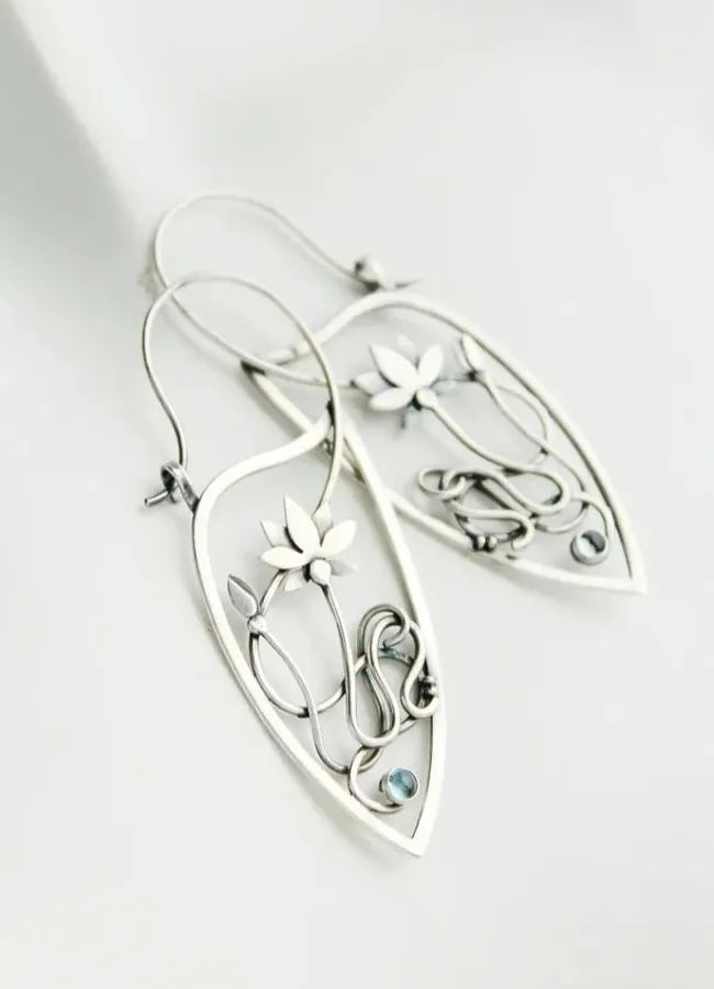 Lotus Flower Drop Earrings Elven Jewelry Floral Design Copper Plastic