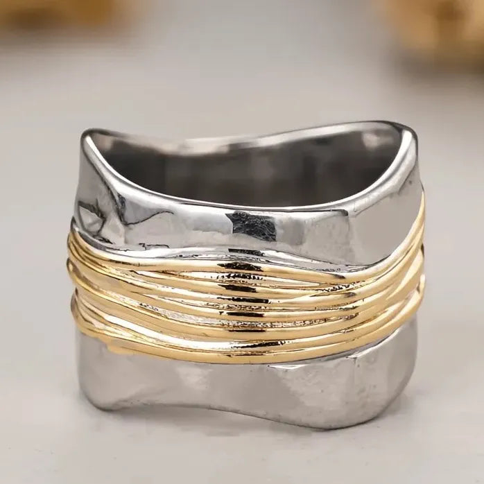 Two-Tone Irregular Geometric Brass Ring for Women Engagement Party Jewelry