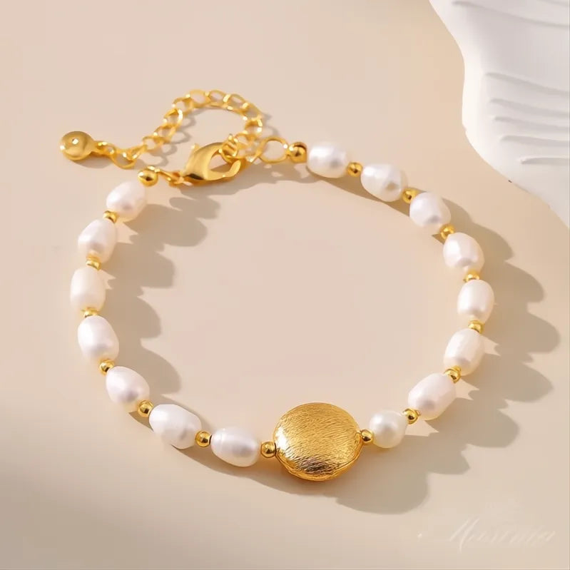 Freshwater Pearl Gold Plated Beaded Bracelet Women Link Chain