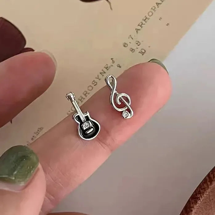 Simple Asymmetric Guitar Note Stud Earrings for Women Girls Gift Jewelry
