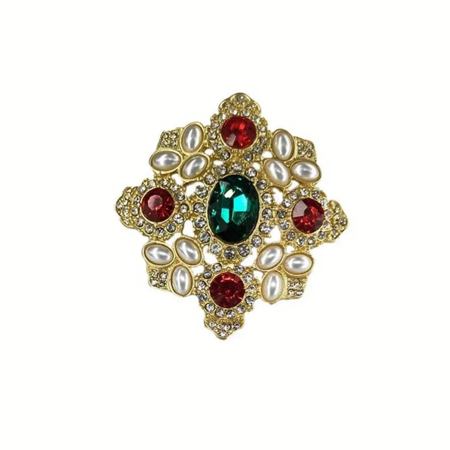 Vintage Emerald Green Imitation Gemstone Brooch Pin for Women Elegant Style