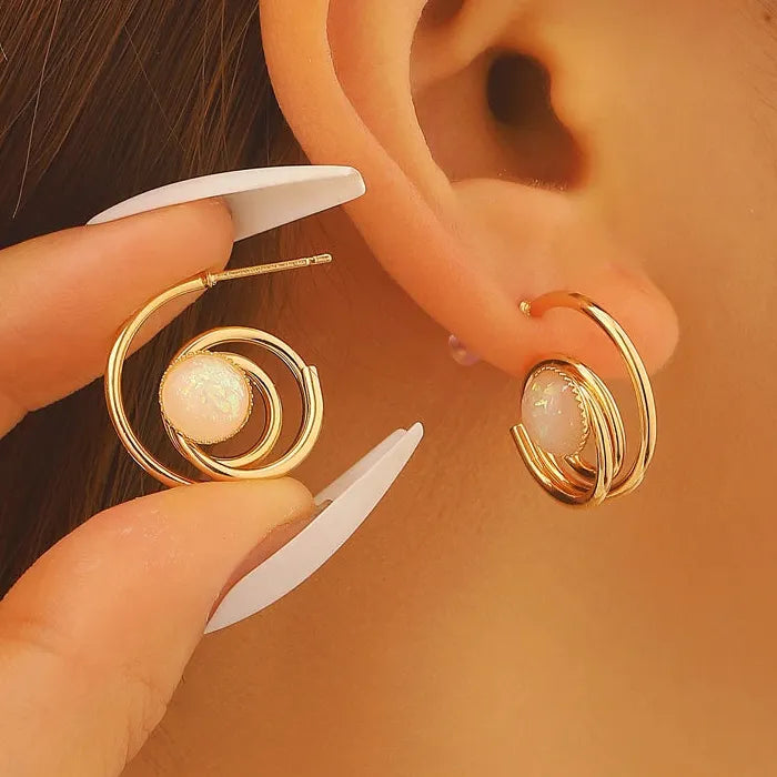Vintage Zinc Alloy Pearl Drop Earrings Cat's Eye Dangle Jewelry Gift for Women