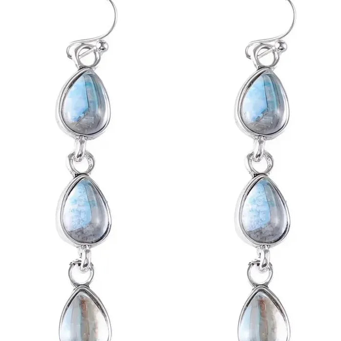 Brass Long Dangle Earrings with Imitation Moonstone for Women