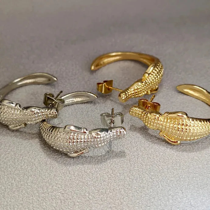 Alloy Crocodile Alligator Stud Earrings Women Punk Animal Jewelry Gifts