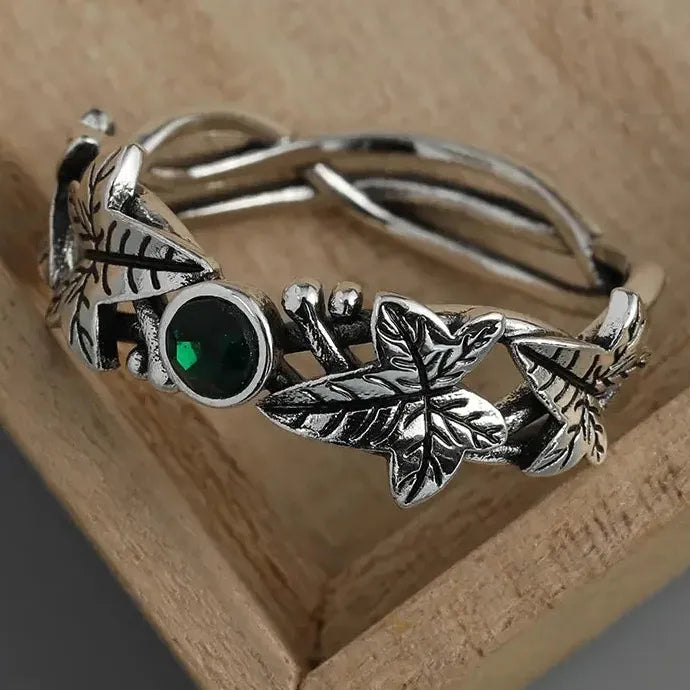 Retro Leaf Ivy Ring Women Acrylic Zinc Alloy European American Style