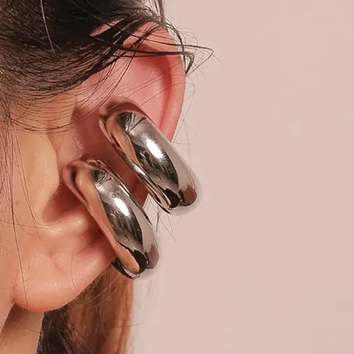 Vintage Stainless Steel C-Shape Clip Earrings for Women Gold Tone Jewelry Gift