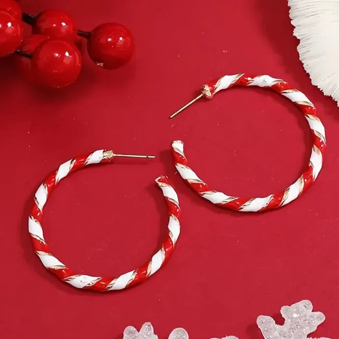 Women Geometric Enamel Brass Hoop Earrings for Party Wedding Daily Wear