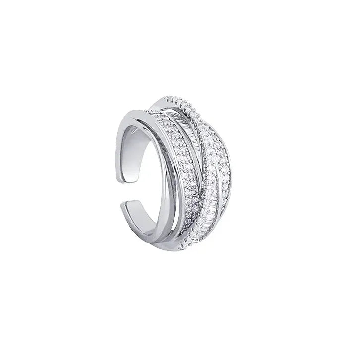 2026 Silver Rhinestone Multi-layer Winding Stainless Steel Wedding Ring Set