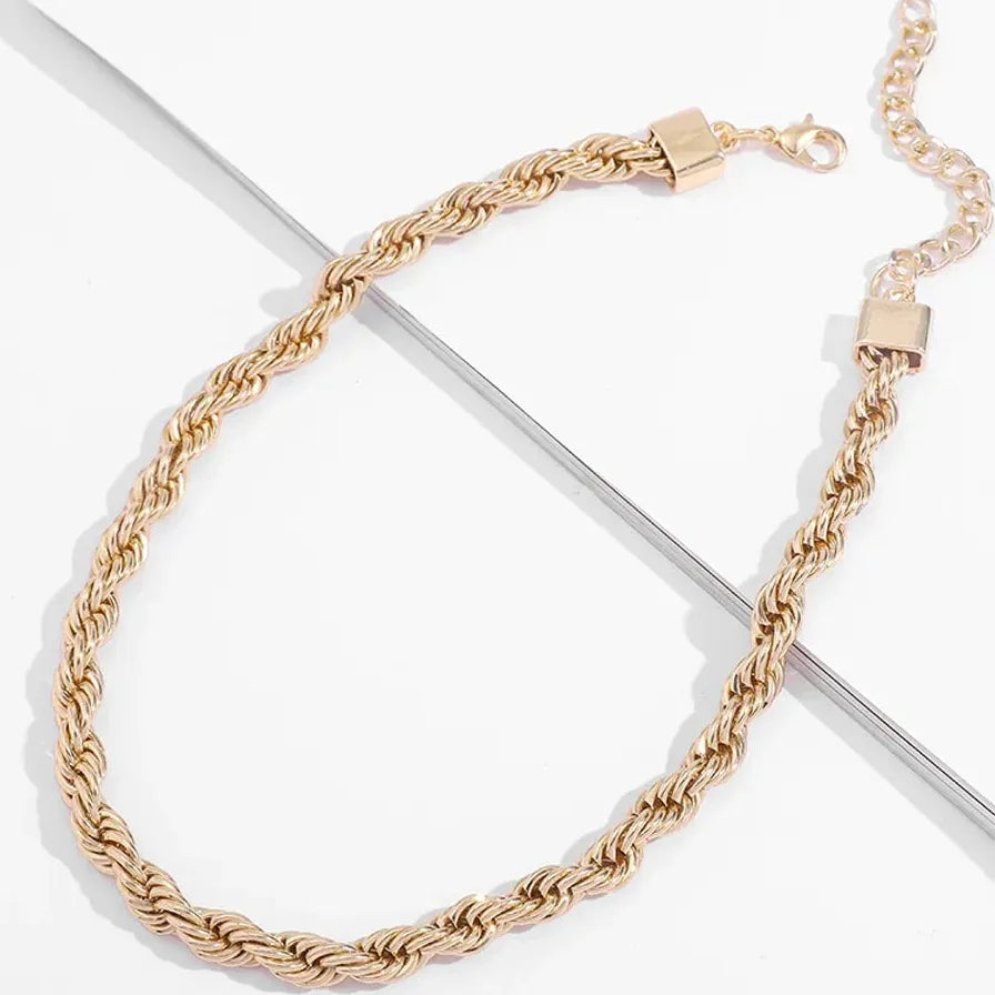 Twisted Rope Chain Necklace Choker for Women Men Stainless Steel Gold Tone