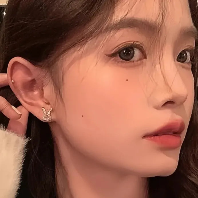 Sweet Rabbit Geometric Bowknot Stud Earrings for Women Wedding Party