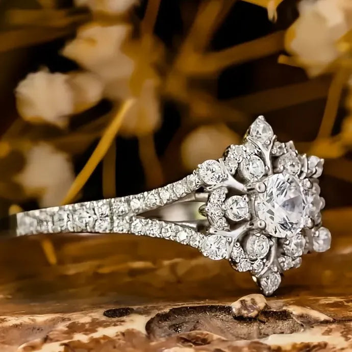 Luxury Snowflake CZ Brass Rings for Women Wedding Party Jewelry