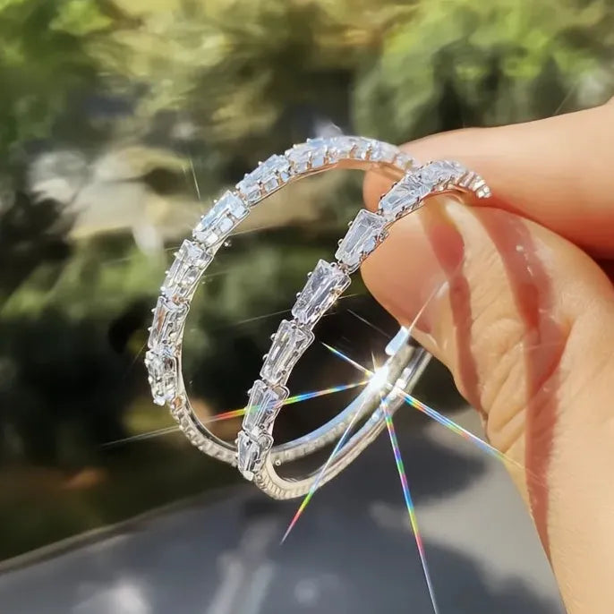 Big Circle Geometric Hoop Earrings for Women Copper Alloy Gold Silver CZ Jewelry
