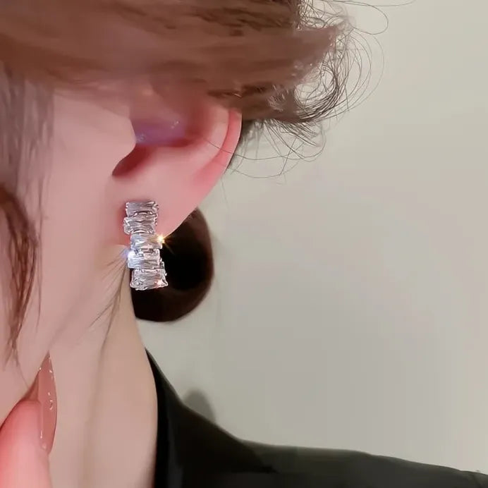 Stylish Modern Oval Cubic Zirconia Hoop Earrings for Women Silver Jewelry