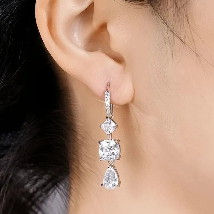 Trendy Geometric Wedding Dangle Earrings for Women with Sparkling Cubic Zirconia Drop Jewelry Copper Alloy