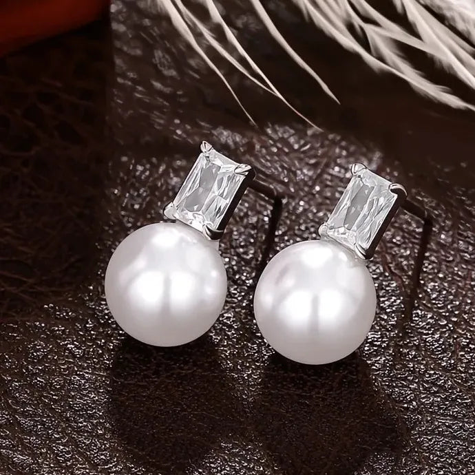 Silver Color Imitation Pearl Drop Earrings for Wedding Party Brass Alloy Jewelry