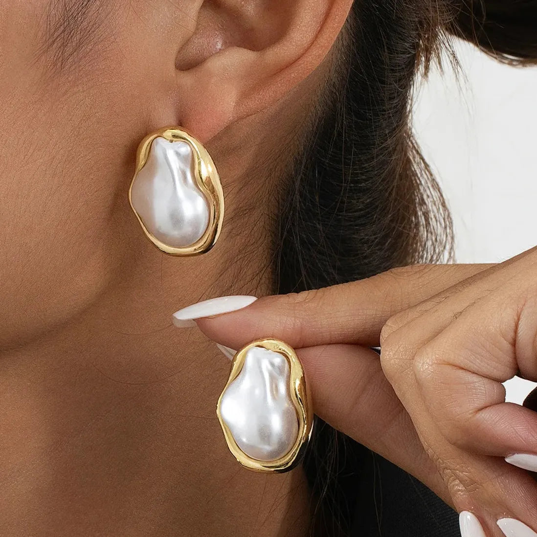 Irregular Baroque Pearl Stud Earrings for Women Vintage Gold Jewelry Gift