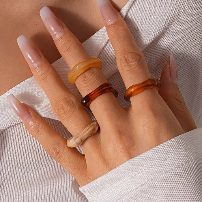 5Pcs Women’s Colourful Geometric Plastic Rings Vintage Simple Gift Set 2025 Mood Tracker