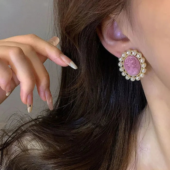 French Vintage Pearl Resin Earrings for Women Elegant Wedding Jewelry