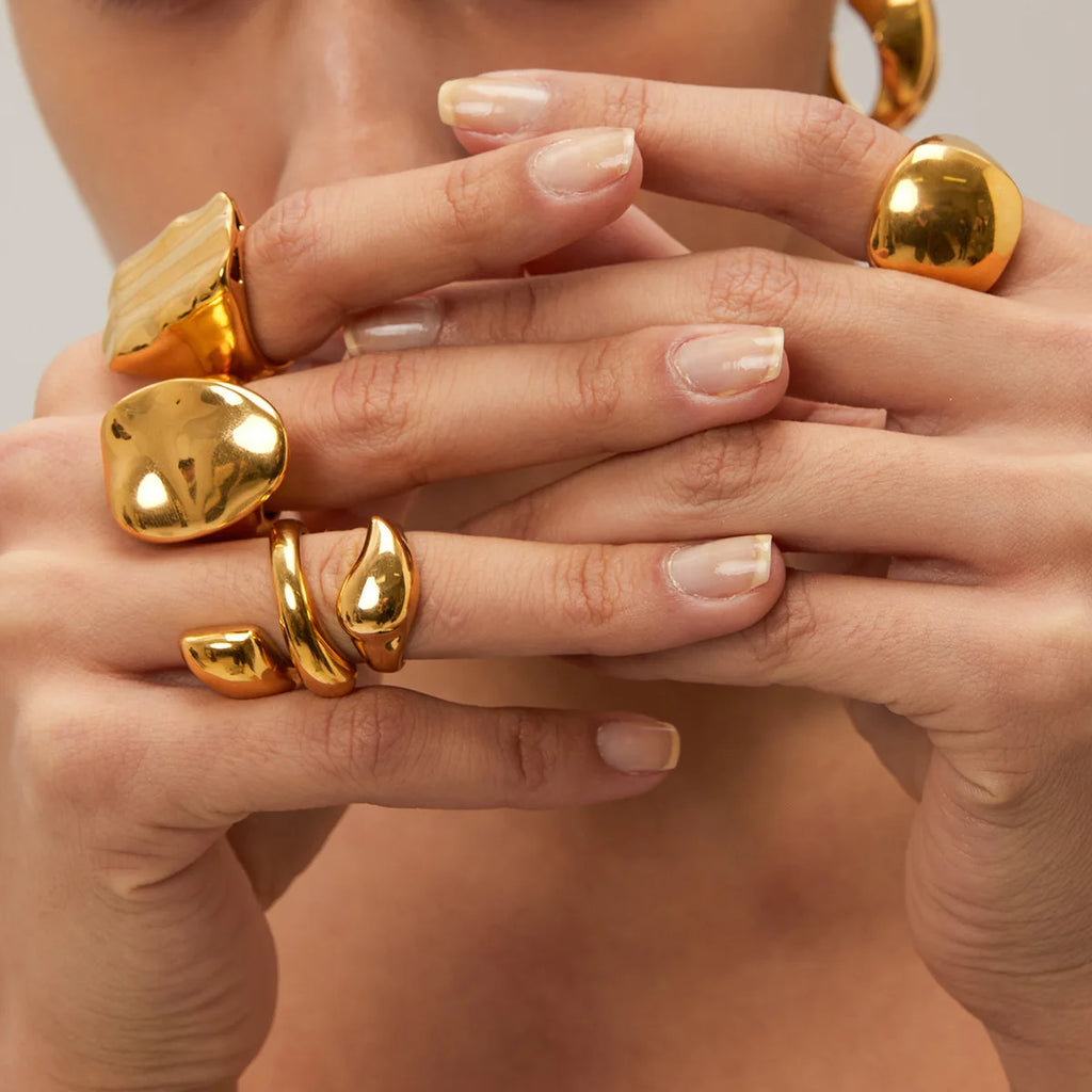 18k Gold Plated Geometric Chunky Stainless Steel Ring Unisex Gift