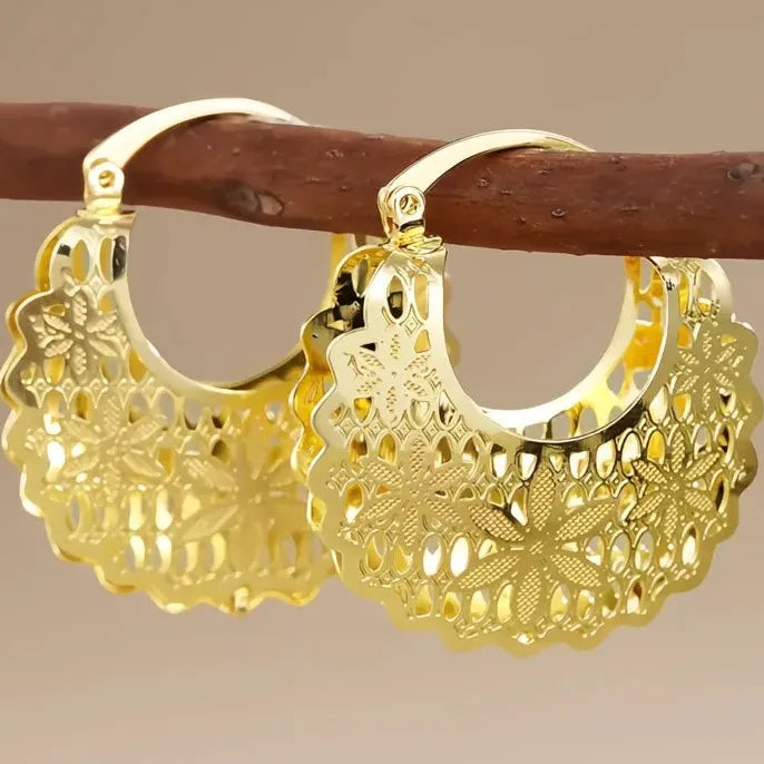 Geometric Hollow Out Copper Alloy Hoop Earrings Gold Color Wedding Jewelry