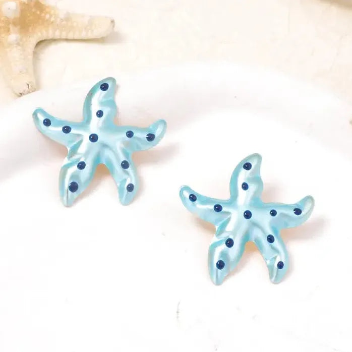 Colorful Drop Oil Metal Starfish Earrings Women Ocean Style Stud Jewelry