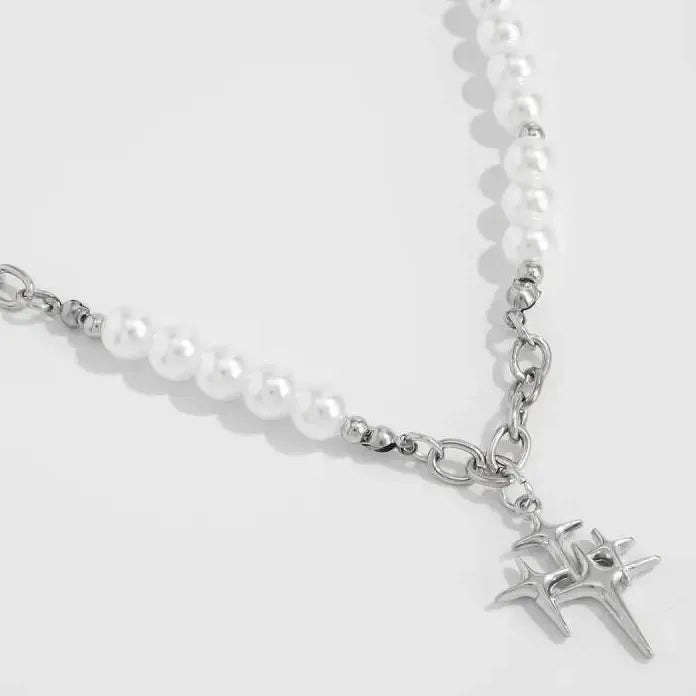 Hiphop Rock Star Pendant Necklace for Men Women Pearls Jewelry Urban Style