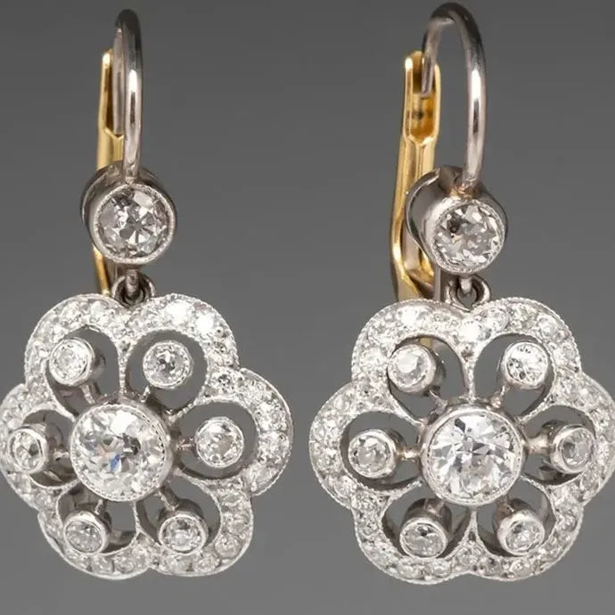 Flower Crystal Wedding Drop Earrings Ladies Fashion Jewelry Cubic Zircon Gift