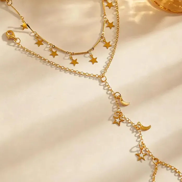 2026 Star Moon Tassel Bracelet Double Layer Rings for Women Jewelry Gift