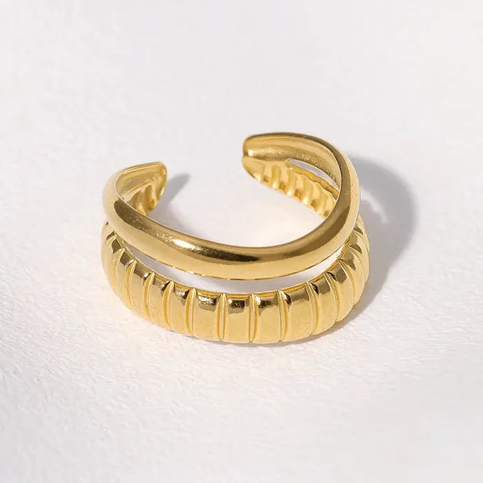 Vintage Stainless Steel Geometric Open Cocktail Ring for Women Men Gift Party