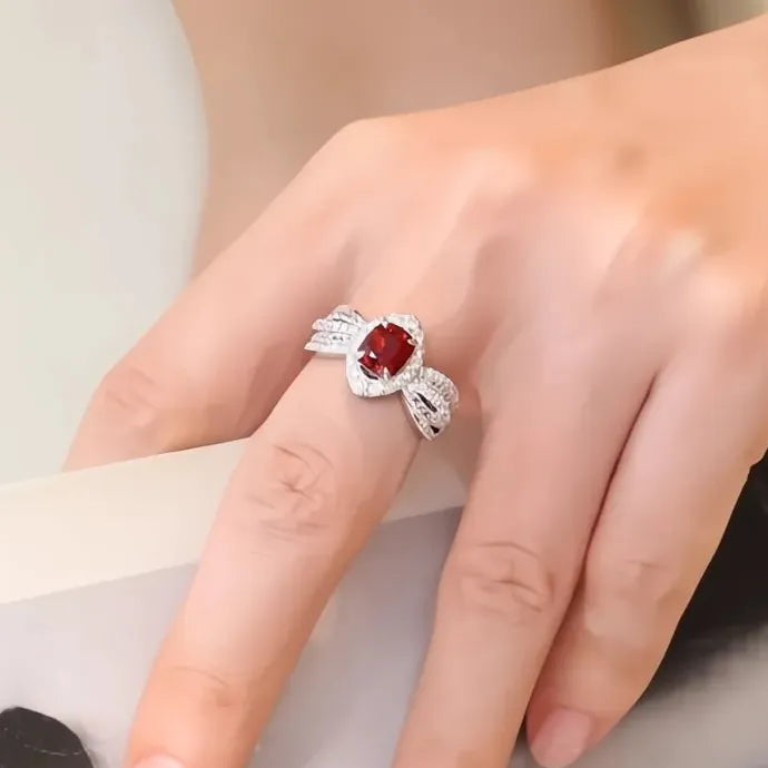Red Cubic Zirconia Engagement Wedding Party Ring Brass Delicate Jewelry