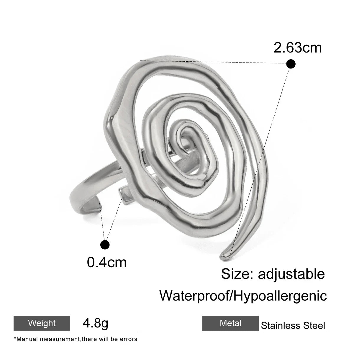 18K Gold Plated Geometric Wedding Band Stainless Steel Adjustable Ring Charm Jewelry