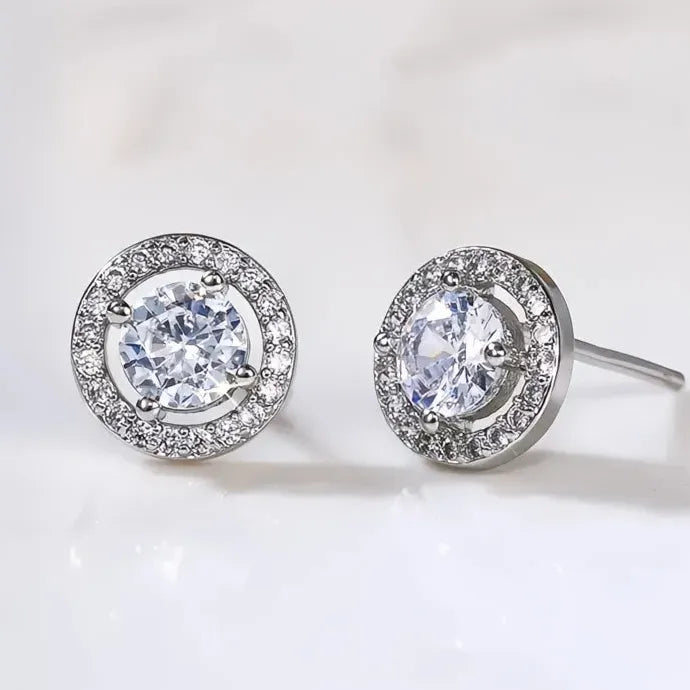 Luxury AAA CZ Geometric Brass Stud Earrings for Women, 7 Colors
