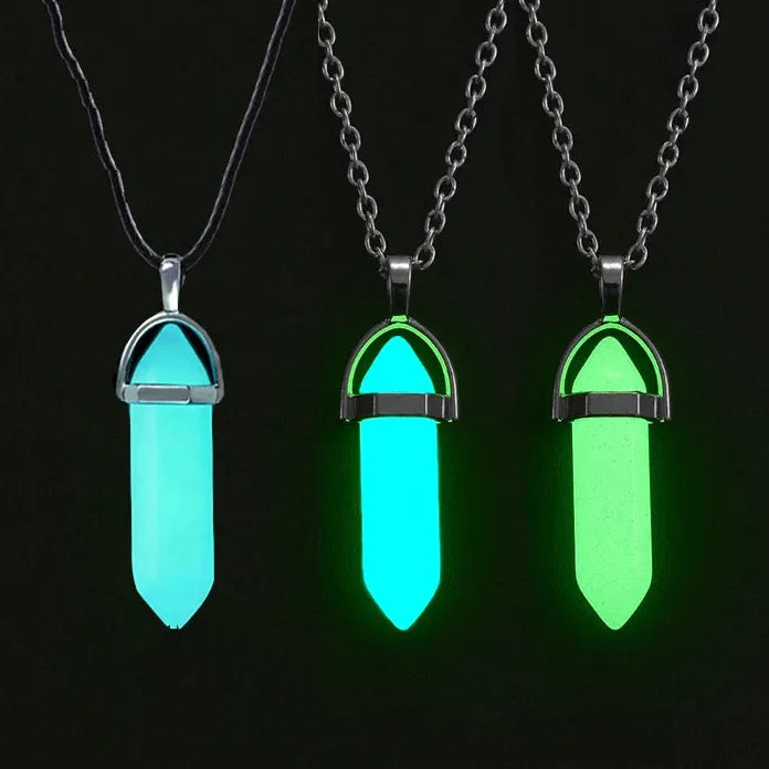 Dark Luminous Hexagonal Stone Necklace Crystal Pendant Gift Jewelry