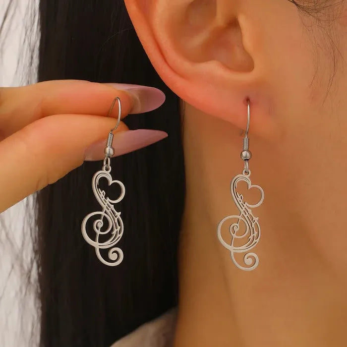 Stainless Steel Musical Note Heart Drop Earrings for Women Gift