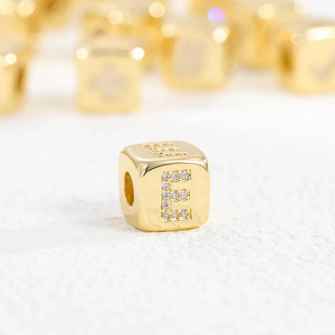 18K Gold Plated Stainless Steel Mini Cube Alphabet Necklace Zircon Choker