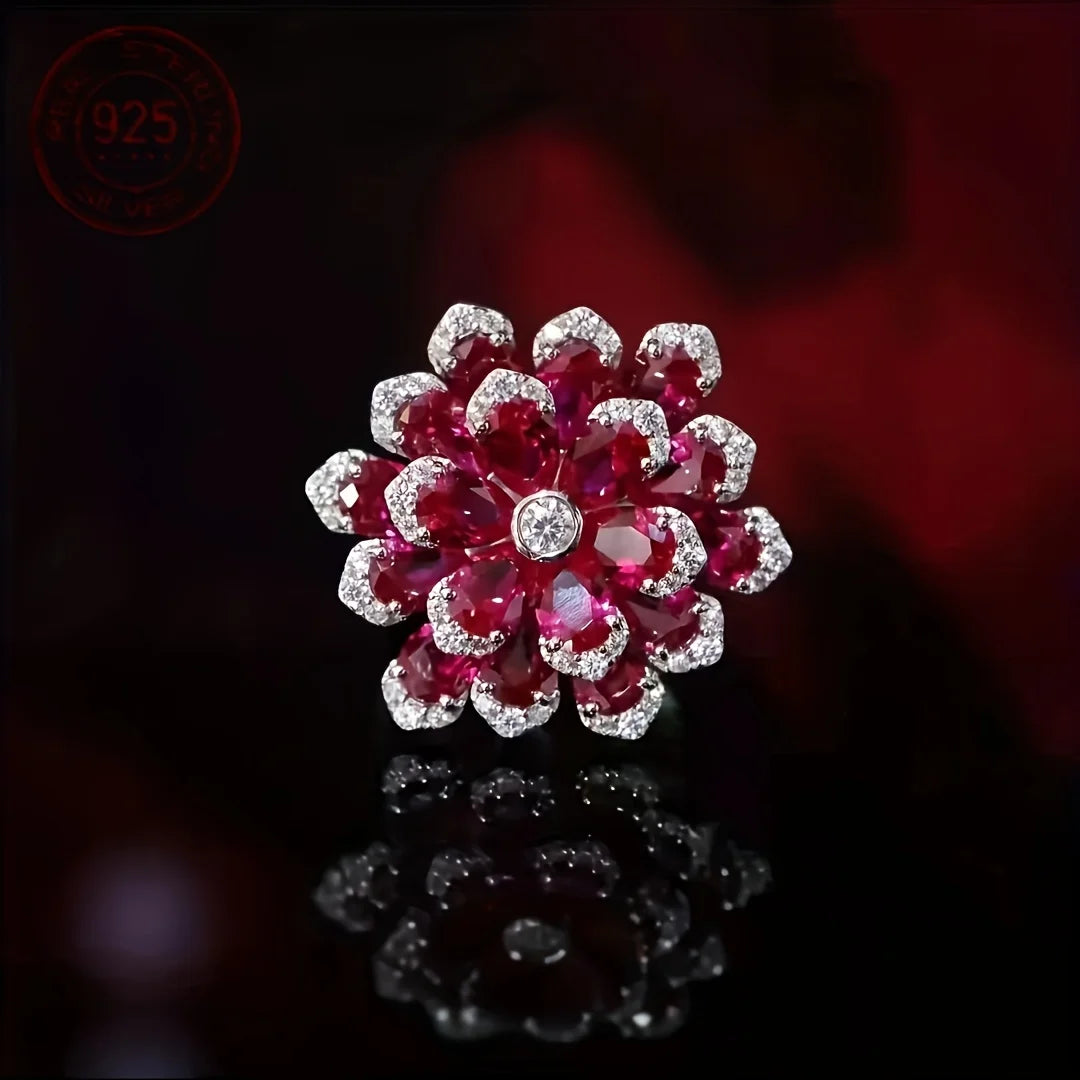 2026 New Trendy Temperament Big Flower Ring 925 Sterling Silver Full AAAAA Zircon Women Wedding Engagement Banquet Jewelry