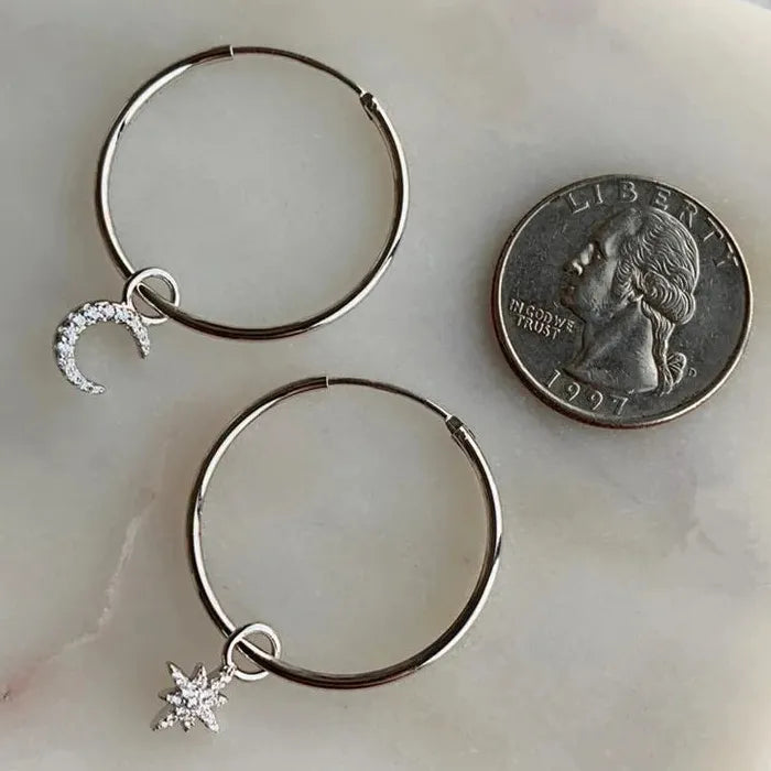 Silver Star Moon Asymmetric Circle Pendant Zinc Alloy Women's Earrings Party Jewelry
