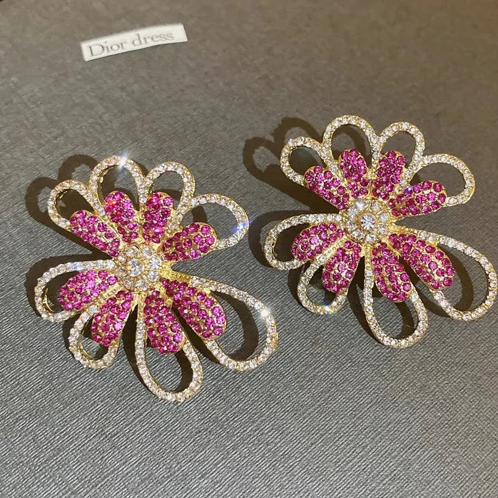 Luxury Crystal Flower Neo-Gothic Stud Earrings Stainless Steel Women Jewelry Gift