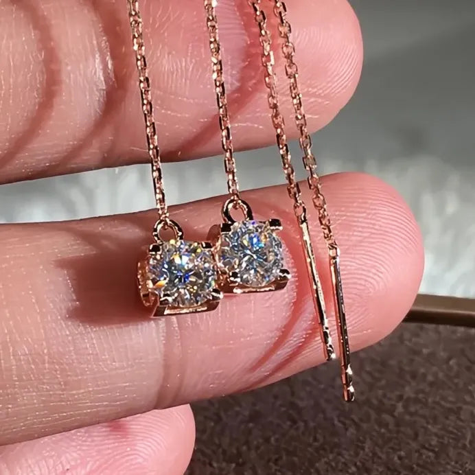 Rose Gold Geometric Drop Earrings with Shiny CZ for Women's Wedding Party