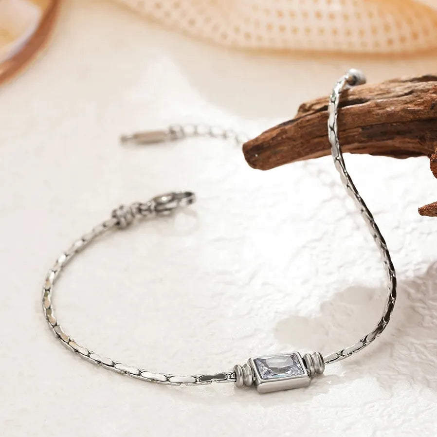 Adjustable Gold Plated Stainless Steel Snake Chain Square Crystal Zirconia Bracelet Women