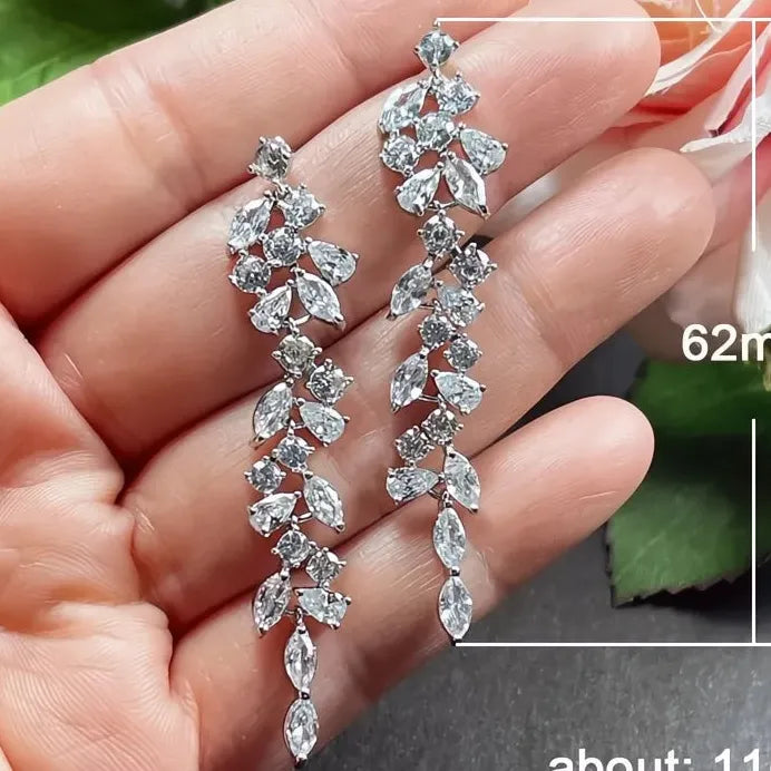 Aesthetic Korean Long Drop Earrings Full Paved Cubic Zirconia Jewelry
