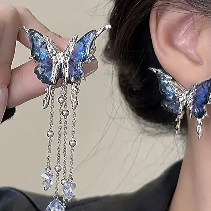 Copper Butterfly Tassel Earrings Romantic Insect Studs for Women Gift Jewelry