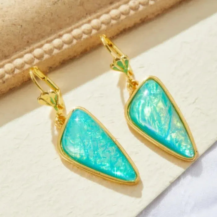 Vintage Style Irregular Inlaid Green Stone Earrings for Women Gold Pendant Jewelry